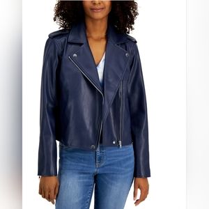 Inc International Concepts Women's Faux Leather Jacket in Indigo Sea